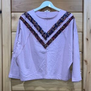 Easel Pink Embroidered V-Neck Sweatshirt